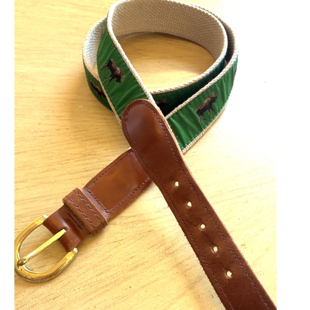 VTG Preston Leather Moose Belt 38 Canvas Cabin Fishing Hunting Outdoor Gorpcore